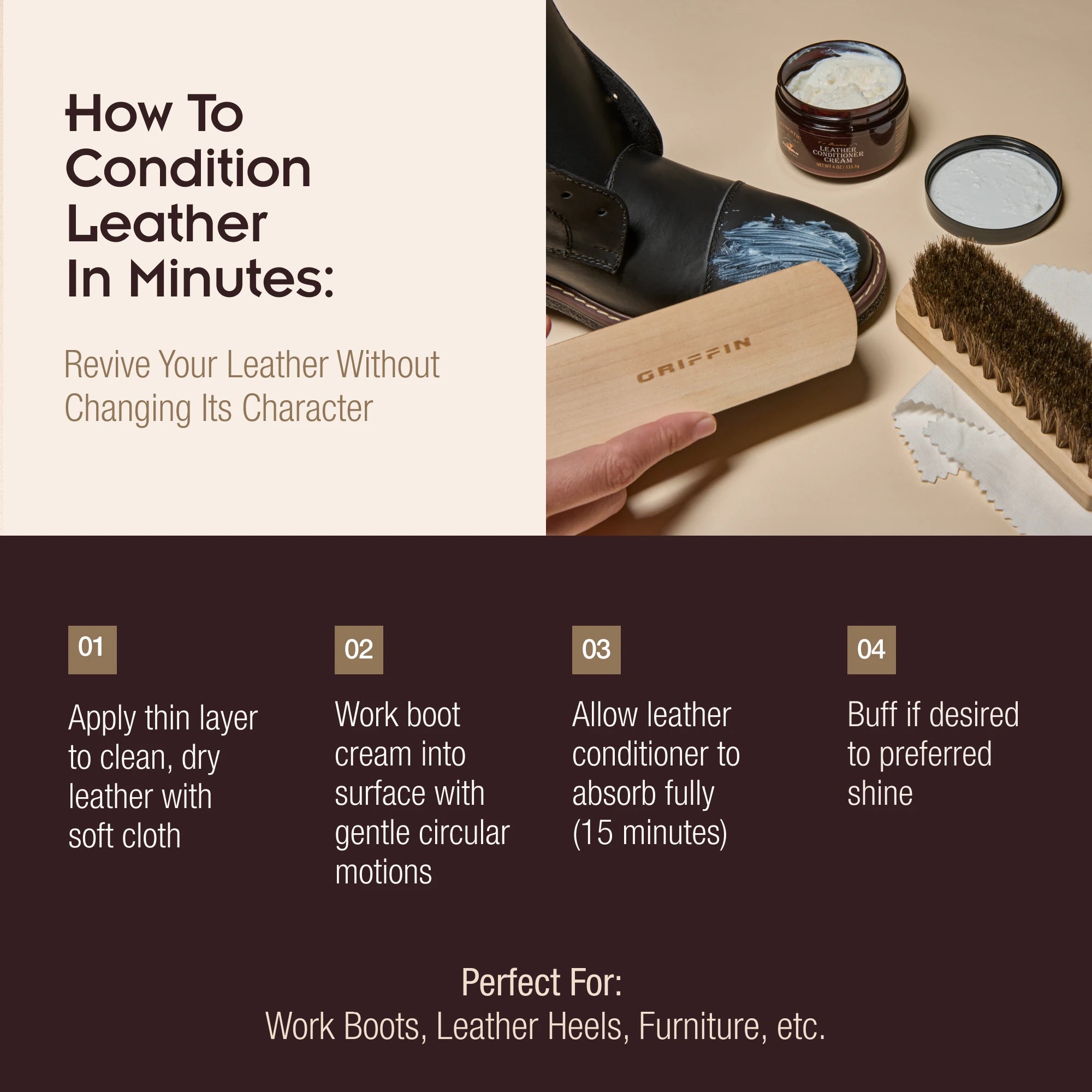 Leather Cream Conditioner Restorer Leather Boot Brush Application Buff